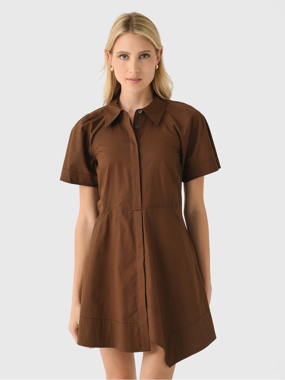 A.L.C. Short-Sleeve Chocolate Brown Shirt Dress